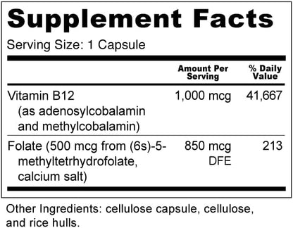 Wellness Resources B12 and Folate Supplement - Methyl B12 1000 & Methylated Folate for High Absorption, Gluten Free, Immune Support Supplement, B12 and Folate for MTHFR, 5-MTHF