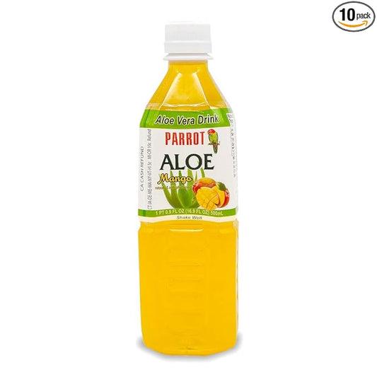 Parrot Brand Aloe Vera Juice Drink Mango Flavor 500mL 16.9 fl.oz. (Pack of 10)