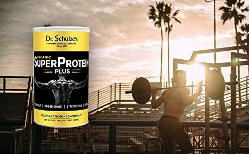 Dr. Schulze's | SuperProtein Plus | 100% Plant Protein Concentrate | Organic Powder Mix | Vitamin B-12 & Spirulina | Dietary Supplement | Build Strong Muscle | Enhance Workout Recovery | 19 Oz.