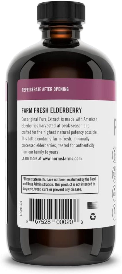 Norm's Farms American Elderberry Extract - Pure Concentrate for Immune Support Made with Berries - Vegan, Gluten Free, Non-GMO - 8 Oz. Bottle