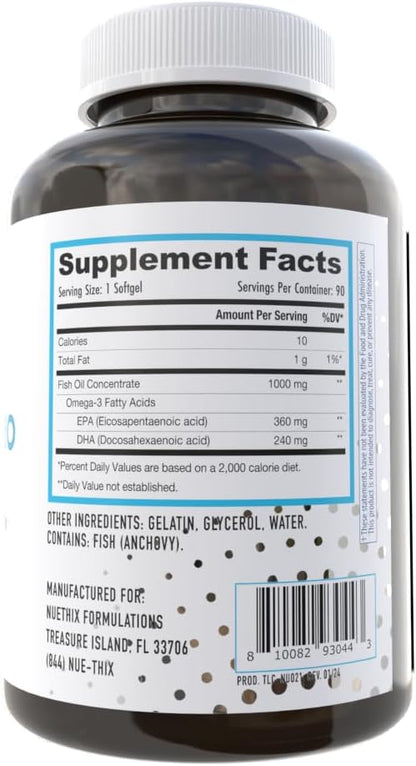 NuEthix Formulations Fatty Acids Pro EPA-DHA Fish Oil Dietary Supplement, Super Concentrated and Purified Fish Oil Blend for Optimal Wellness, 90 Gel Capsules