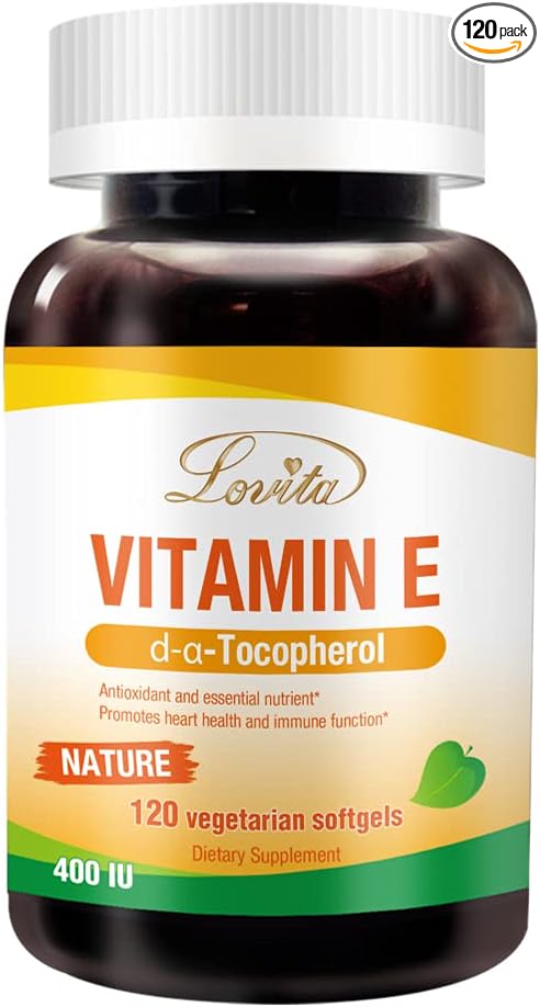 Lovita Vitamin E 400 IU Softgels, Natural Vitamin E 268 mg (as D Alpha Tocopherol), Vegan Vitamin E for Healthy Skin, Hair, Nails & Immune System Support, 120 Vegetarian Softgels