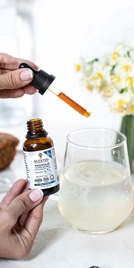 BEE and You Liquid Propolis Extract, Water Soluble, Vitamins D3+K2, High Potency, Immune Support Supplement, Sore Throat Relief, Antioxidants, Keto, Paleo, Gluten-Free, 1 Fl Oz (1 Pack)