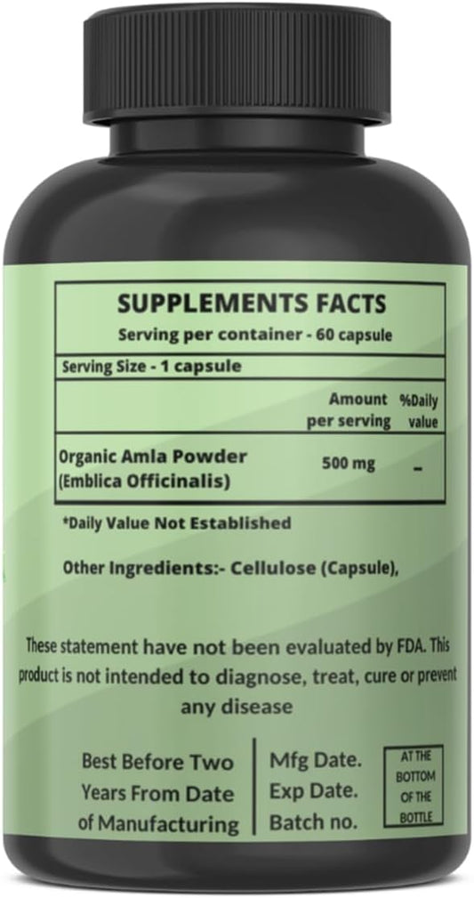 Organic Amla Capsules - Indian Gooseberry for Natural Vitamin C, Support for Skin & Hair 120 Capsules