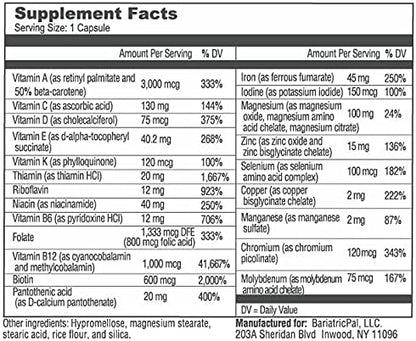BariatricPal 90-Day Bariatric Vitamin Bundle (Multivitamin ONE 1 per Day! Capsule with 45mg Iron and Calcium Citrate Soft Chews 500mg with Probiotics - Caramel Apple)
