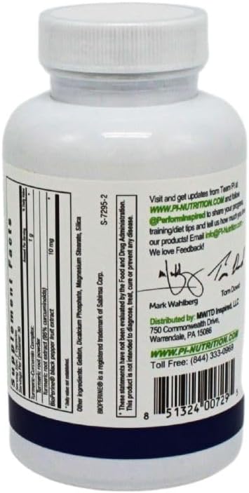 Performance Inspired Nutrition Turmeric Curcumin Capsules – Joint Support & Antioxidant – Enhanced Absorption – 60 Count