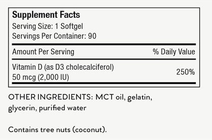 Nutri-Rich Daily Vitamin D3 2,000 IU (50 mcg) Dietary Supplement for Bone, Immune Health Support, Healthy Teeth, Healthy Muscle Function, Gluten Free, Soy Free, Vitamin D 90 Softgels