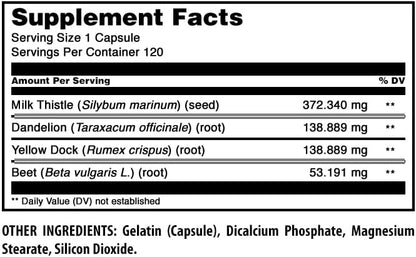 Amazing Formulas Liver Support | Natural Herbal Formula | Contains Milk Thistle, Dandelion Root, Yellow Dock Root & Beet Root | 120 Capsules | Non-GMO | Gluten-Free | Made in USA