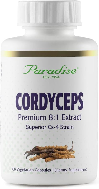 Paradise Herbs Cordyceps CS-4 Extract, Super Potent, Ultra Pure, Vegan Antioxidant, Non GMO, Gluten Free, 60 Vegetarian Capsules