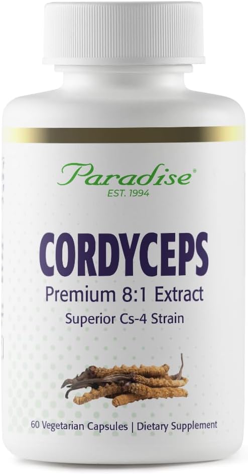 Paradise Herbs Cordyceps CS-4 Extract, Super Potent, Ultra Pure, Vegan Antioxidant, Non GMO, Gluten Free, 60 Vegetarian Capsules