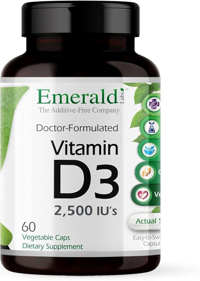 EMERALD LABS Vitamin D3 2,500 IU's - Supports Bone, Teeth, Muscle, Heart & Immune Health - Premium Dietary Supplement - 60 Vegetable Capsules (60-Day Supply)