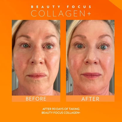 Beauty Focus Collagen Plus | Peach Flavor | 1.0 Fl Oz | 30 Packets | Liquid Collagen for Women and Men | Supports Skin Hydration | Collagen Peptides