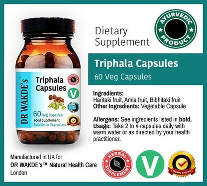 DR WAKDE'S Triphala Capsules (60 Veg Caps, Plant-Based Supplement, Ayurvedic Herb, All Natural, Vegan)