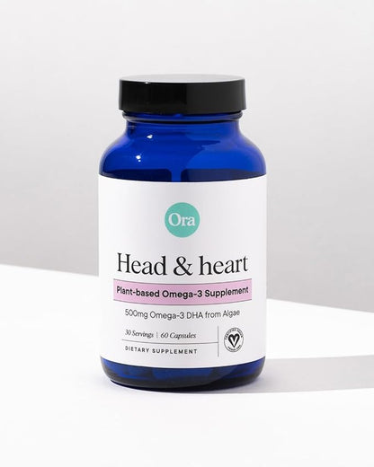 Ora Organic Vegan Omega 3 Supplement - 500mg DHA for Brain, Eye, and Heart Health - Made from Sustainable Algae - 60 Capsules