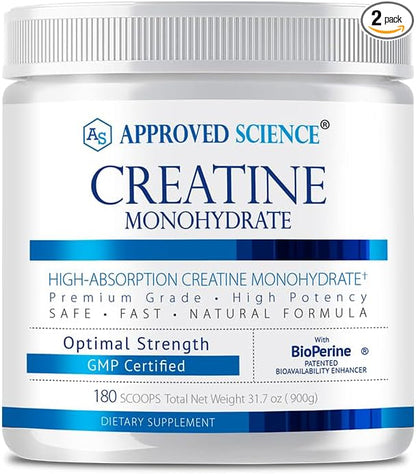 Approved Science Creatine Monohydrate Powder with BioPerine - Supports Lean Muscle Growth and Recovery - 360 Servings - 5000mg Per Serving - Unflavored - Non-GMO, Vegan