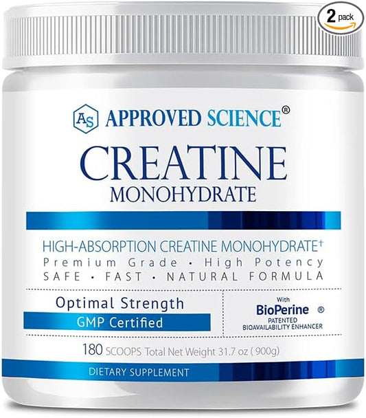 Approved Science Creatine Monohydrate Powder with BioPerine - Supports Lean Muscle Growth and Recovery - 360 Servings - 5000mg Per Serving - Unflavored - Non-GMO, Vegan