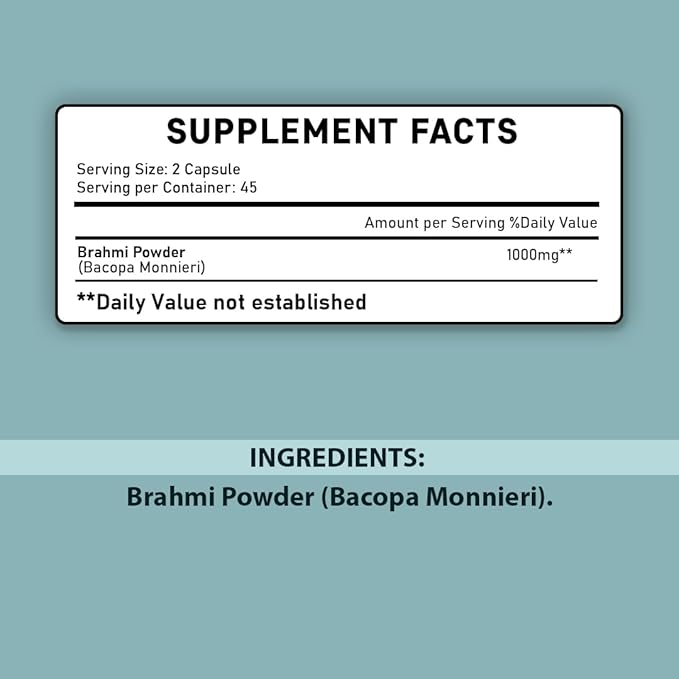 Brahmi Tablets - 90 Tablets, 1000 mg |45 Days Supply | by mi Nature | 100% Natural Brahmi Tablets | Vegan | Bacopa Monnieri | from India