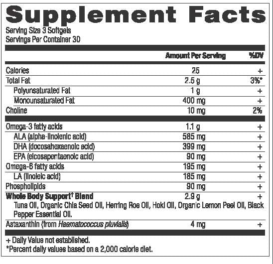 Ancient Nutrition Ancient Omegas Whole Body - ALA, DHA, EPA, ETA from Wild Caught Fish - 90 Capsules