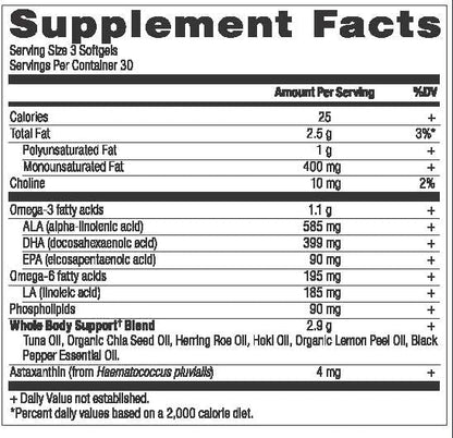 Ancient Nutrition Ancient Omegas Whole Body - ALA, DHA, EPA, ETA from Wild Caught Fish - 90 Capsules