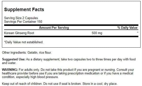 Swanson Korean Ginseng 250 Milligrams 300 Capsules