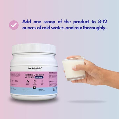 Zen Principle Marine Collagen Peptides Powder with OptiMSM® Supplement. Clinically Tested for Skin Support. Wild-Caught Fish, Non-GMO. Container 16 oz