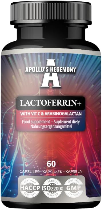 APOLLO'S HEGEMONY Lactoferrin+ 100 mg - with Vitamin C and Arabinogalactan - 60 Vegan Capsules - 2 Month Supply - for Enhanced Immunity and Iron Absorption