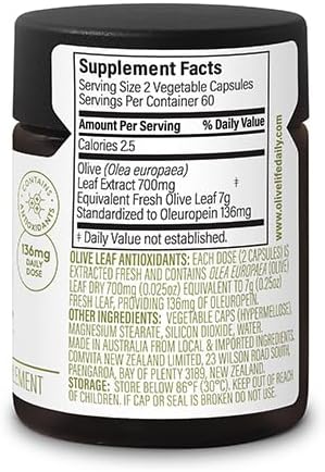 COMVITA Olive Leaf Extract Vegetable Capsules, Natural, high Strength oleuropein & polyphenols, 30 Count