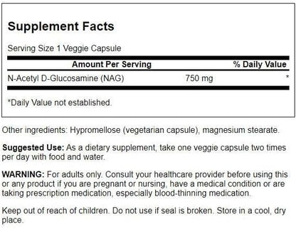 Swanson N-Acetyl D-Glucosamine (N-A-G) 750 Milligrams 60 Veg Capsules