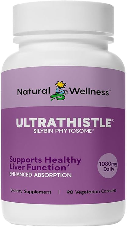 Natural Wellness UltraThistle® Advanced Milk Thistle Liver Support - 1080mg Silybin Phytosome Patented Formula (No Soy) - Herbal Liver Cleanse & Detox Supplement, 30-Day Supply Care