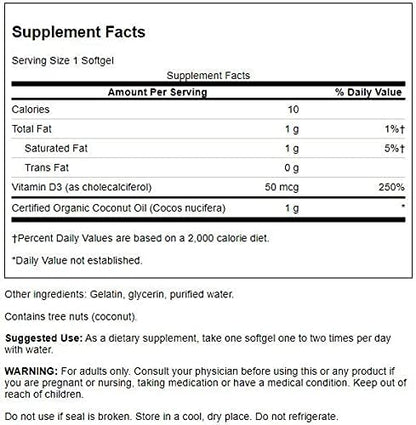 Swanson Vitamin D-3 with Coconut Oil 60 Sgels