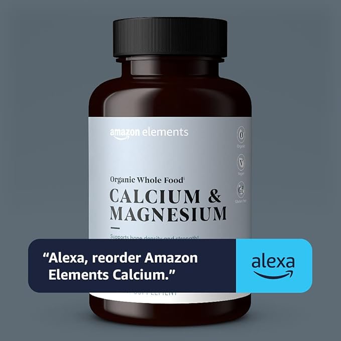 Amazon Elements - Organic Whole Food Calcium & Magnesium, Vegan, Gluten Free, 90 tablets