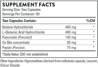 THORNE Advanced Digestive Enzymes (Formerly Bio-Gest) - Blend of Digestive Enzymes to Aid Digestion* - Gut Health Support with Pepsin, Ox Bile, Pancreatin - 180 Capsules - 90 Servings