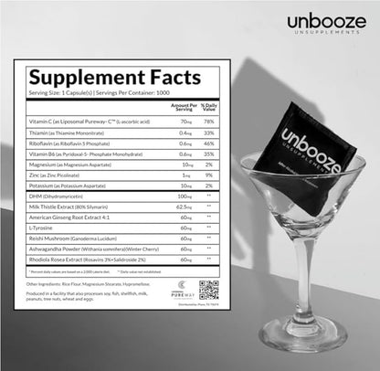 Unbooze - Post-Party Capsules - Feel Better After Drinking - Supplement: Vitamins, Herbs, Minerals, & Adaptogens - Better-for-You Way to Booze - Made for Smooth Mornings - After Last Drink (5 Pack)