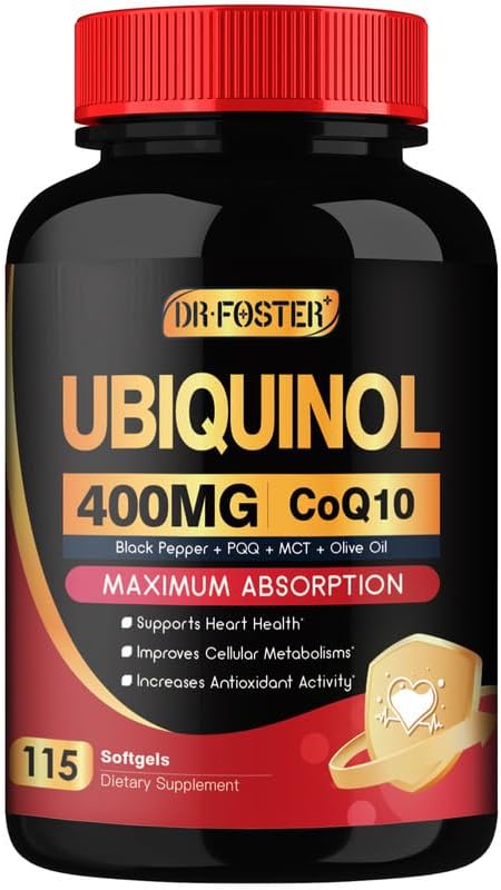 Coq10 400mg Softgels Ubiquinol - Co Q 10 Supplement Coenzyme q10 Cq10 400mg Plus Vitamin E, PQQ, Black Pepper for Heart Health, 115 Counts