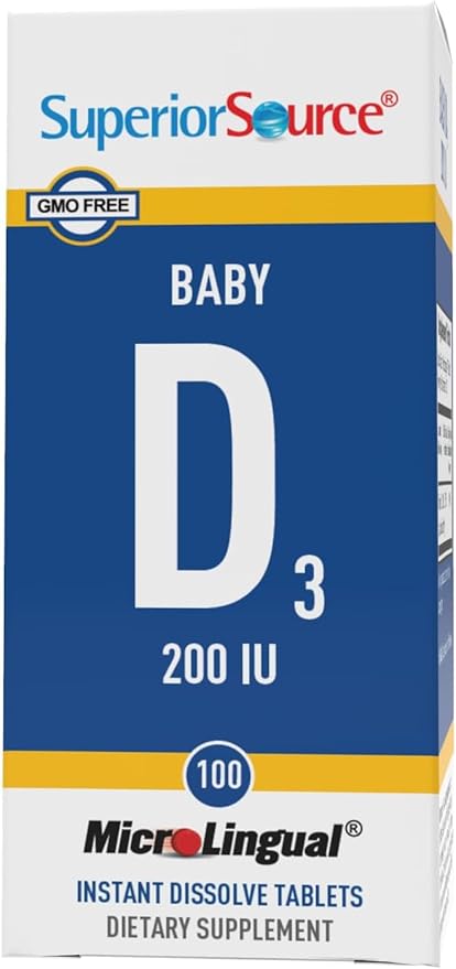 Superior Source Baby Vitamin D3 - Immune Support Supplement - Aids Healthy Bones & Teeth - Non-GMO & Gluten-Free - 100 MicroLingual Instant Dissolve Tablets