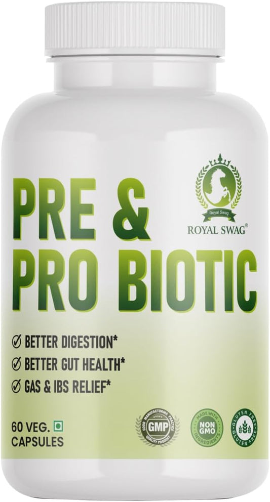 Probiotic and Prebiotic Capsules - Pre + Probiotic for Women and Men Gut Health Support for Digestive Wellness- Vegan, Non-GMO, Gluten Free - 60 Caps (60 Day Servings)