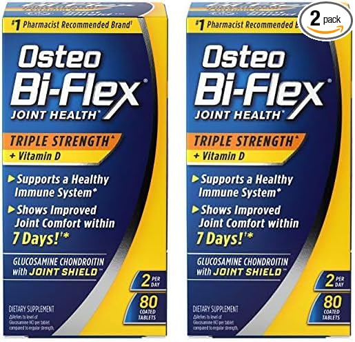 Osteo Bi-Flex Triple Strength(5) with Vitamin D Glucosamine Chondroitin Joint Health Supplement, Coated Tablets, 80 Count (Pack of 2)