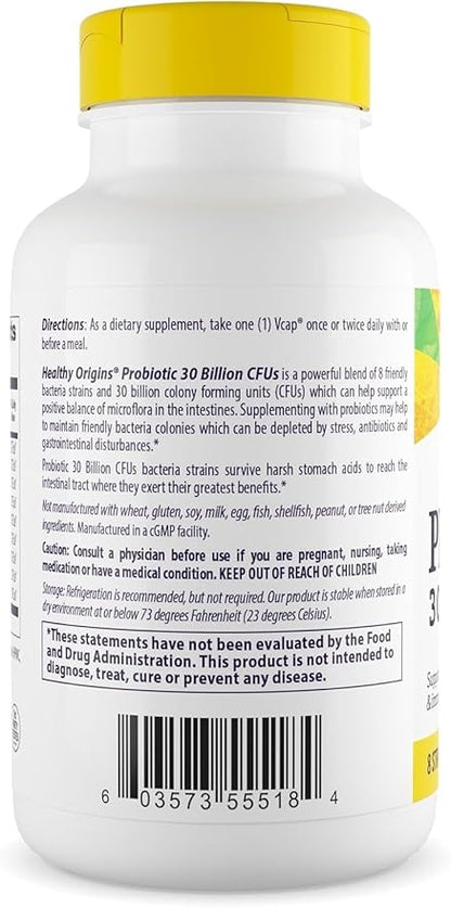 Healthy Origins Probiotic 30 Billion CFU's (Shelf Stable, Non-GMO, Gluten Free, Digestive Health, Gut Health, Immune Support), 150 Veggie Caps