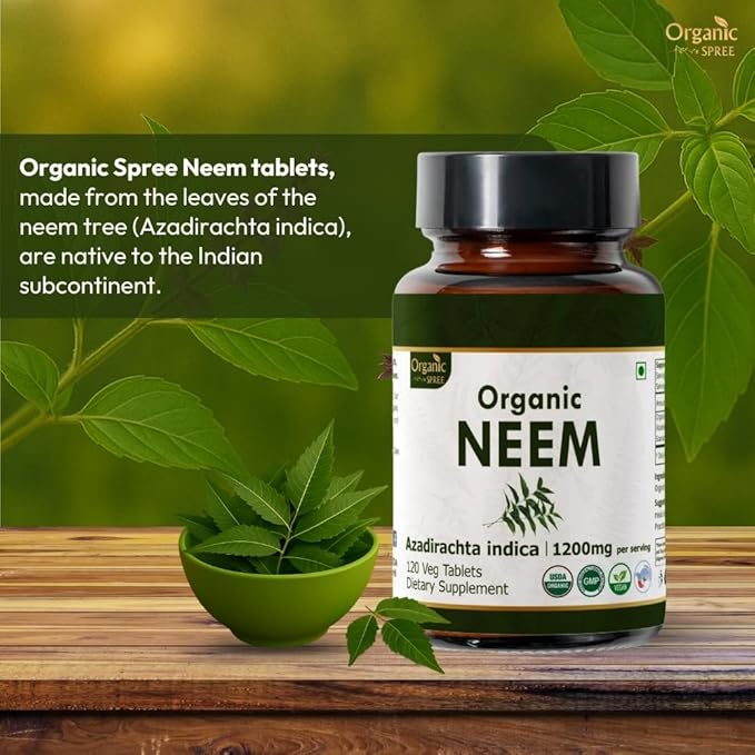 NEEM 120 Tablets | Azadirachta Indica (Neem) | USDA Organic Certified | Healthy Skin and Detox | Organic and Natural 120tab - Pack of 3