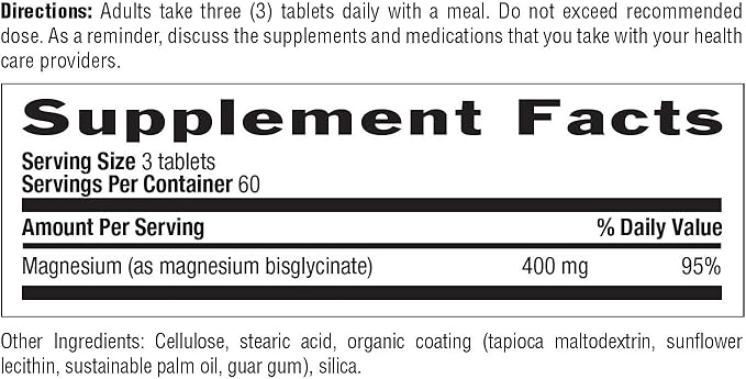 Country Life Chelated Magnesium Glycinate 400mg, 180 Tablets, Certified Gluten Free, Certified Vegan, Certified Halal, Non-GMO Verified