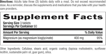 Country Life Chelated Magnesium Glycinate 400mg, 180 Tablets, Certified Gluten Free, Certified Vegan, Certified Halal, Non-GMO Verified