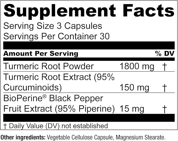 Essential Elements Turmeric Curcumin - Joint, Heart & Brain Support - with Bioperine for Increased Absorption 1950 mg - 90 Capsules