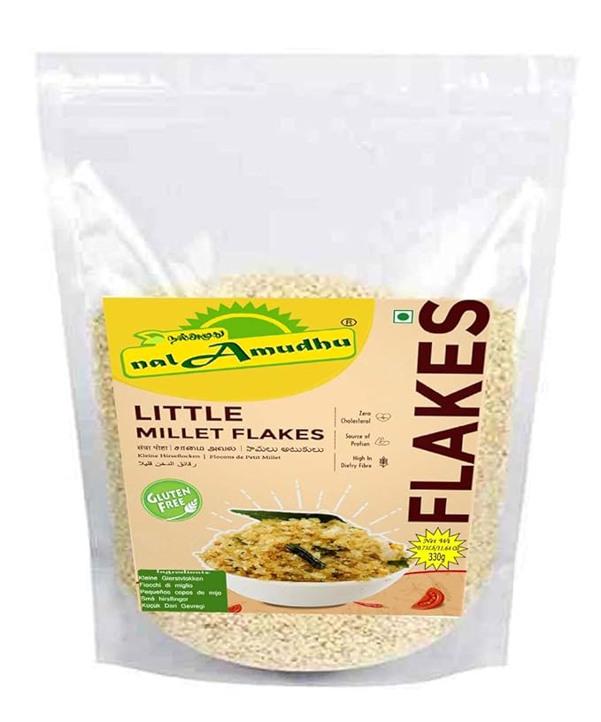 nalAmudhu Raw Unroasted Brown Natural Flax Seeds with High Nutritional Values 250g & nalAmudhu Little Millet Flakes |Samai Poha | Samai Aval -330g