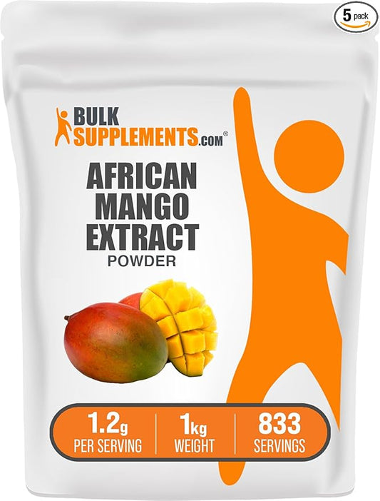 BulkSupplements.com African Mango Extract Powder - Irvingia Gabonensis, African Mango Supplements, African Mango Powder - Gluten Free, 1200mg per Serving, 5kg (11 lbs) (Pack of 5)