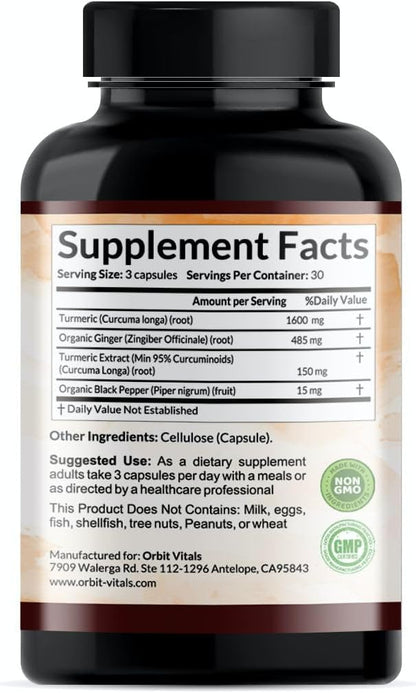 Turmeric Curcumin with Black Pepper & Ginger 2250mg - Ultra Potent Turmeric Supplement with 95% Curcuminoids & BioPerine for Joint Support, Enhanced Bioavailability, Immune Health - 90 Vegan Capsules
