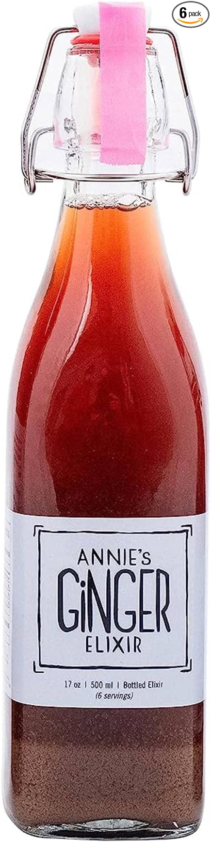 Annie's Ginger Elixir, 17oz 6-Pack, Pure Natural Organic Tonic Ginger Shot, Digestive Cleanse Boosts Immune Defense, Daily Gut Health and Wellness, Non-GMO Beverage