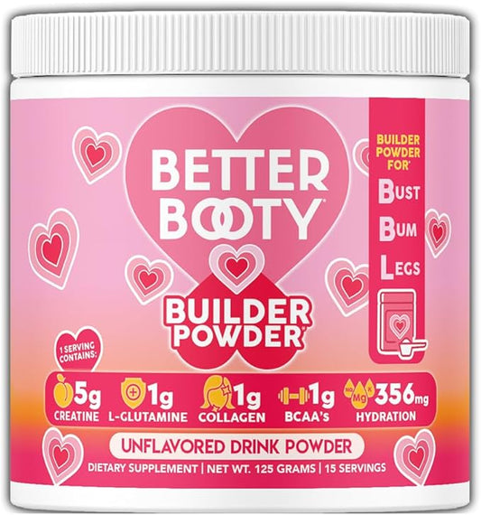 Women's Creatine Monohydrate Powder Glute Builder, 5g Vegan Creatina w. Collagen, Glutamine, BCAAs & Hydration Blend for Recovery, Energy, Pump, Muscle Support, Drink Mix, Unflavored (125g, 1-Pack)