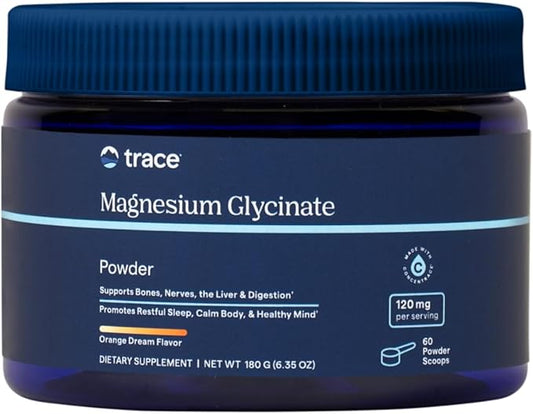 Trace Minerals Magnesium Glycinate 120mg - Drink Mix for Healthy Digestion & Muscles - Immune System Support Powder - Magnesium Supplement to Aid Healthy Sleep - Orange Dream, 180g (60 Servings)
