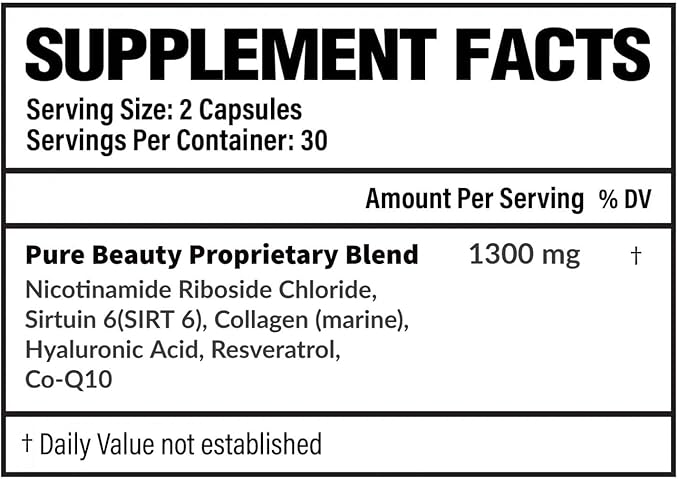 Pure Beauty by LL Supplement – Pharmacist-Formulated Anti-Aging Collagen, NR, Resveratrol, Hyaluronic Acid, CoQ10 – Glow, Hydrate, Renew from Within – 60 Capsules