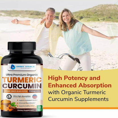 Turmeric Curcumin with Black Pepper & Ginger 2250mg - Ultra Potent Turmeric Supplement with 95% Curcuminoids & BioPerine for Joint Support, Enhanced Bioavailability, Immune Health - 90 Vegan Capsules